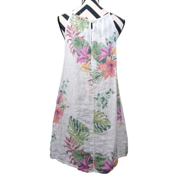 Lungo L'arno 100% Linen Botanical Floral Beachy Coastal Mini Dress - Picture 2 of 12